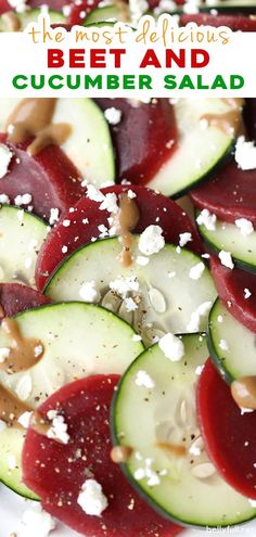 cucumber, radishes and cheese are arranged on a plate