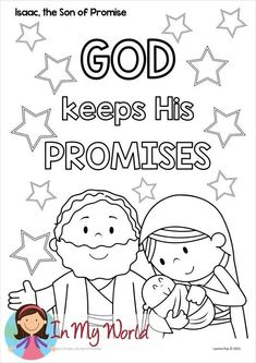 a coloring page with the words, god keeps his proms in my world and an image of two people