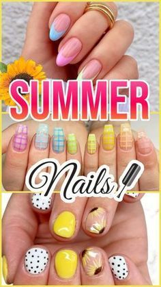 Summer Nail Art Ideas, Fun Summer Nails, August Nails, Summer Gel Nails, Sunflower Nails, Summer Nail Art, Diy Nail Designs, Spring Nail Art