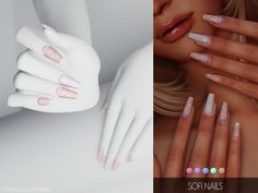 two pictures with different manies and hands on each hand, one in white and the other in pink