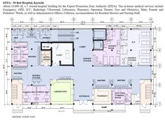 the floor plan for an office building with two floors and three levels, in blueprint