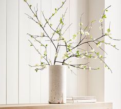 a vase filled with flowers sitting on top of a wooden shelf next to a window