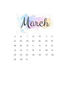 a calendar with the word march written in black and white ink on top of it