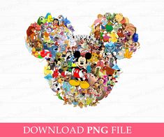 the mickey mouse head is surrounded by many disney characters, including all of them in different colors