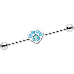 an opal heart with paw print is attached to a surgical steel bar