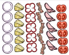 an image of different types of food cut into slices and arranged in the shape of hearts