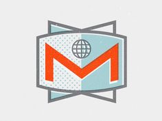 the m logo is shown with an orange and white globe on it's side