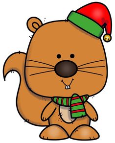 a cartoon beaver wearing a christmas hat and scarf