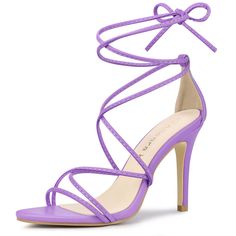 Equal parts trendy and comfortable, these lace up sandals in an eye-catching Lavender finish are a fun way to freshen up any outfit. Stiletto Heels Sandals; Lace-Up; Stiletto High Heel; Open Toe; Vamp: Faux Leather; Outsole: Rubber; Heel: ABS; Heel Height: 3 8/9 inches. Size: 6. Gender: female. Age Group: adult. Pattern: Solid. Stiletto Heels Sandals, Midi Halter Dress, Purple Quince, Woven Clutch, Purple Heels, Strappy Stilettos, Womens Stilettos, Accessories Packing, Faux Leather Heels