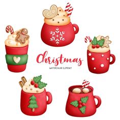 christmas mugs with hot chocolate and marshmallows