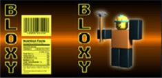 an orange and black label with the word blox y on it