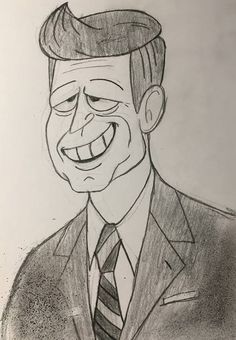 a drawing of a man in a suit and tie with his eyes closed, smiling