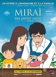 the poster for mirai ma petite secur is shown with two children and an adult