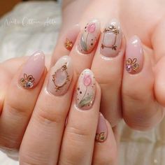 Romantic Nails Designs, Korea Nails Design, Nail Art Designs Cute, Uñas Cute, Nailart Pink, Alta Design, Pink Nail Design, Nail Art Cute, Nail Art Pink