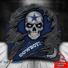 an image of a football helmet with a skull in the center and cowboys on it