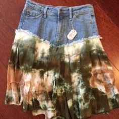 Brand New With Tags So Nikki Denim Skirt With Lower Tier Soft Cotton Camouflaged Tie Dye Skirt. Brand New With Tags On Plus A So Nikki Dog Tag. Hippie Cotton Mini Skirt, Cotton Hippie Mini Skirt, Hippie Style Cotton Mini Skirt, Denim Tie Dye, Denim Tie, Dog Tag, Kids Bottoms, Tie Dye Skirt, Dog Tags