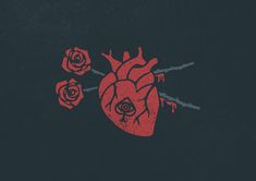 a drawing of a heart and three roses on a black background with the words i love you written in red