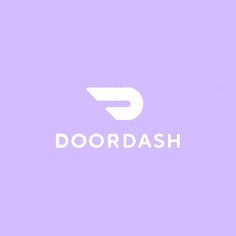 the doordash logo is shown on a purple background with white letters and an arrow