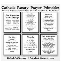 catholic rosary prayer printables with the names of all saints and their corresponding words