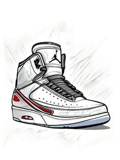 a drawing of a sneaker in white and red