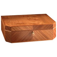 a large wooden box with a lock on the top and bottom part of it's lid