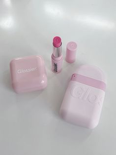 glossier pimple patches, ultralip in lucite, and hand cream Glossier Pimple Patches, Glossier Ultralip Lucite, Pimple Patches Aesthetic, Makeup Nails Designs, Pink Lifestyle