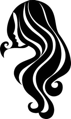 black and white silhouette of a woman with long hair