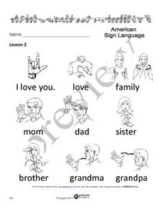 an american sign language worksheet with pictures and words for children to learn in english