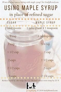 a mason jar filled with maple syrup and labeled instructions for how to make maple syrup