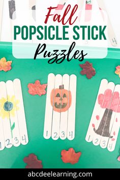 fall popsicle stick puzzles for kids to practice counting and matching numbers with their hands