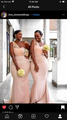 two women in dresses standing next to each other on a cell phone screen with the caption loveweddings follow