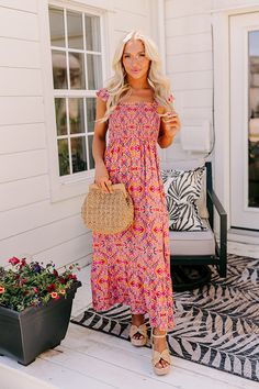 - Express yourself with fabulous style in this darling dress! - Unlined material with a colorful abstract print - A ruffled scoop cut neckline - Elastic flutter sleeves - A smocked bodice - An elastic waistline - Hidden side pockets - A flowy yet flattering silhouette that ends in a maxi length hemline Pink Square Neck Casual Maxi Dress, Casual Pink Maxi Dress With Square Neck, Casual Pink Square Neck Maxi Dress, Pink Flutter Sleeve Dress With Smocked Bodice, Pink Square Neck Maxi Dress For Vacation, Pink Fitted Smocked Dress With Flutter Sleeves, Pink Smocked Dress With Ruffles And Flutter Sleeves, Spring Pink Smocked Dress With Flutter Sleeve, Pink Casual Maxi Dress With Flutter Sleeves