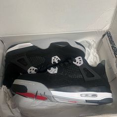 Used Once. Air Jordan 4 Black With Air Cushioning For Sports, Black Air Jordan 4 With Air Cushioning For Sports, Casual Black Air Jordan 4 With Air Cushioning, Black Jordan Shoes With Air Cushioning For Streetwear, Black Air Jordan 4 High-top With Air Cushioning, Black High-top Air Jordan 4 With Air Cushioning, Black Lace-up Jordan Shoes With Air Cushioning, Gray Air Jordan 4 Sporty Streetwear, Black Jordan Shoes With Air Cushioning And Round Toe