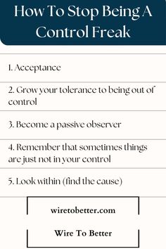 It is natural to want to be in control. Humans tend to avoid uncertainty and control increases the chances that we won’t have to deal with the unknown. Uncertainty might feel unsafe or concerning for some people. It can also make anxiety and depression worse for others who suffer from them. The idea of control is (for most) a satisfying one because it means we can avoid the possible dangers that could accompany mystery. However, mystery is a part of life and being a control freak may simply over-complicate this. better self control self-improvement bad habits growth mindset growing wisdom knowledge personal development how-tos tips and tricks for life life advice life coaching navigating mind mentality life hack life hacks Tips And Tricks For Life, Better Self, Self Regulation, Life Hack, Cognitive Behavioral Therapy, You Are The World, Human Mind, Thought Process, Behavioral Therapy