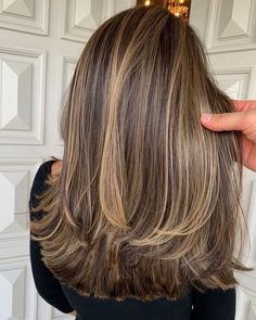 Cute Haircut Inspo Medium, Classy Highlights For Brown Hair, Think Layered Hair, Brown Highlights In Dark Brown, Lighter Highlights On Dark Hair, 90 Style Layers, Cool Tone Light Brown Hair With Highlights, Caramel Bayalage Brunette Straight Hair, Carmel Ash Blonde Hair