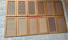 six different types of laser cut out patterns on the side of a brick wall, all in various shapes and sizes