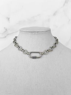 Silver Chain Carabiner Necklace Carabiner Necklace, Silver Chain Jewelry, Chain Link Necklace Silver, Chain Necklace Silver, Rock Necklace, Jewelry Gothic, Silver Link Chain, Link Chain Necklace, Chain Jewelry