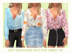 three different types of blouses and skirts for the simse fashionista's avatar