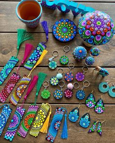 a table topped with lots of colorful items