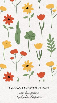 the cover of groovy landscape clipart, featuring colorful flowers and green leaves