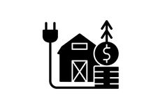 a house connected to a power cord with a dollar sign on it and an arrow pointing up