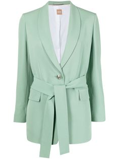 sage green detachable belt rounded collar two front flap pockets front button fastening long sleeves central rear vent Spring Blazer With Notch Lapel And Belted Cuffs, Spring Notch Lapel Blazer With Belted Cuffs, Business Spring Blazer With Belted Cuffs, Spring Business Blazer With Belted Cuffs, Green Single Breasted Blazer Dress For Workwear, Green Blazer With Hidden Buttons For Office, Green Office Blazer With Hidden Button Closure, Elegant Green Blazer Dress For Work, Chic Green Blazer Dress For Office