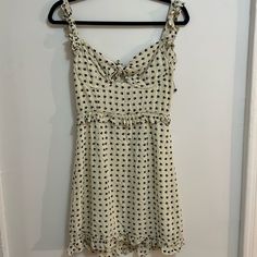 Cream And Black Mini Dress With Black Heart Polka Dots From For Love And Lemons In Size S. Never Worn, In Perfect Condition! Cute Sleeveless Dress For Date Night, Casual Sleeveless Heart Print Dress, Heart Print Mini Dress, Cute Polka Dot Mini Dress With Ruffles, Flirty Sleeveless Dress With Heart Print, Flirty Sleeveless Heart Print Dress, Cute Polka Dot Dress For Day Out, Cute Mini Dress With Sweetheart Neckline For Date Night, Lemon Dress