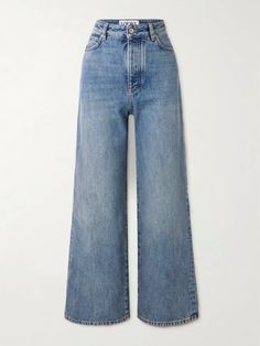 Cool Pants Design, Jean Inspiration, Loewe Jeans, Trendy Denim Jeans, Blue Jeans Wide Leg, Wide Leg High Waist Pants, Blue Wide Leg Jeans, High Waisted Wide Leg Jeans, High Rise Wide Leg Jeans