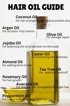 Discover the best oils for every hair type! From strengthening to nourishing, our hair oil guide helps you achieve luscious locks naturally. #hairoiling   #hairoilsforgrowth #hairoil Hairstyles On Curly Hair, Tea Tree Oil Hair, Hair Growth Oil Recipe, Africa Beauty, Boss Fashion, Healthy Natural Hair Growth, Rosemary Oil For Hair, Natural Recipes, Natural Hair Treatments