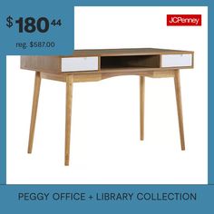 a wooden desk with two drawers and a price tag for $ 108 00 reg $ 86 00