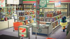 an animated image of a grocery store with people shopping in the aisles and on the shelves