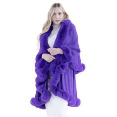 Indulge in the ultimate blend of sophistication and warmth with our faux fur-trimmed cape. This glamorous piece, featuring a plush faux fur trim and a relaxed silhouette, is perfect for elevating your winter wardrobe or adding an extra layer of elegance to any special occasion. Ideal for weddings, evening events, or casual outings, this cape offers versatile styling and unbeatable comfort. Shipping Information: - Ready to ship within 2 days - Fast shipping available upon request - Gift wrapping Batwing Shawl, Faux Fur Wedding, Poncho Au Crochet, Purple Cape, Bridal Coat, Faux Fur Cape, Pink Cape, Fur Cape, Bridal Cape