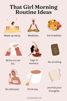 Kickstart your mornings with these fun and productive routine ideas! From skincare tips to energizing workouts, these simple habits will help you feel refreshed and ready to take on the day. Perfect for boosting energy and creating a positive mindset. #MorningRoutine #GirlsMorningRoutine #ProductiveMornings #HealthyHabits #SelfCare #MorningInspo #SkincareRoutine #PositiveVibes #StartYourDayRight Morning Routines List, Girl Morning Routine, Morning Routine Ideas, Morning Routine Productive, Daily Routine Planner, Routine Ideas, Healthy Morning Routine, Productive Morning, Clear Skin Tips