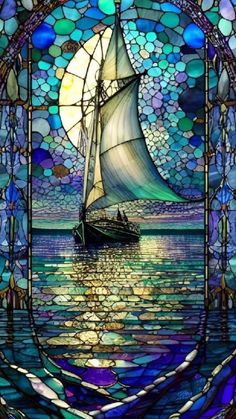 Glass Boat, Art Stained, Stained Glass Designs, Window Art, Stained Glass Window, Stained Glass Mosaic